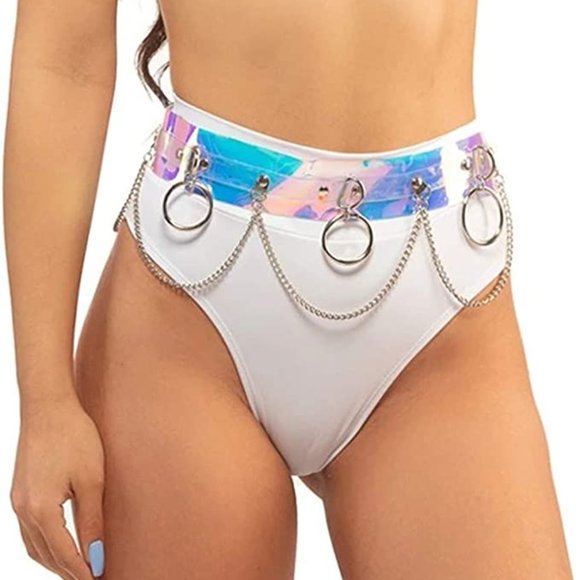 Women\'s Silver Holographic Body Chain Leather Gothic Punk Adjustable Waist Belt Amazon.com: Joygulls Punk Sexy Gothic Jewelry Accessories  main image 4